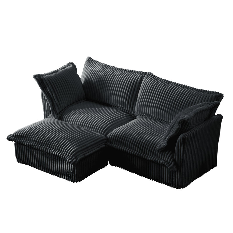 Canapé modulaire convertible 2 places en velours côtelé gris avec housse et housse amovible, plusieurs grands coussins moelleux, sièges luxueux et confortables, design en cascade naturel, combinaisons de sièges, amovible