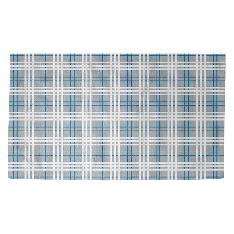 Plaid bleu fait à la main/gris clair/Ivoire Tapis décoratif, Rectangle 5 pi x 7 pi
