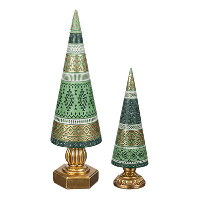 Shades of Green Resin Trees Table Décor, Set of 2