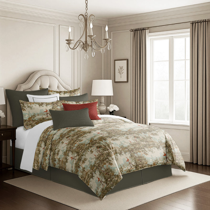 Greenwood Ivory/Red Linen Duvet Cover Set, Twin Duvet + 1 Standard Shams