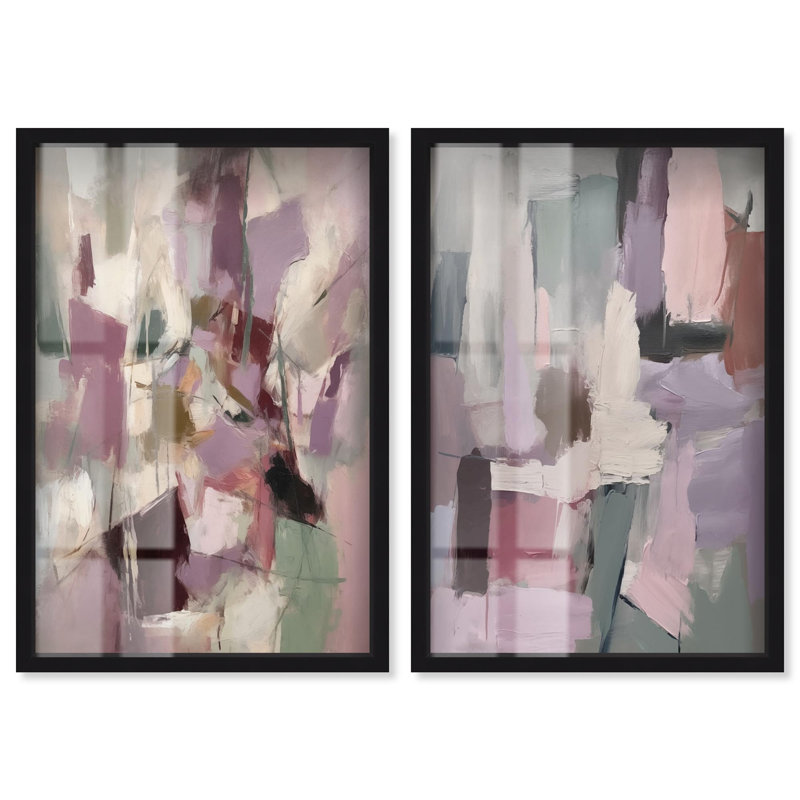 Ensemble d'art abstrait rose « Earth and Ether Duo » en format shadowbox par Art Remedy, cadre noir, 10 x 15, Structure noire