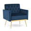 Chaise d'appoint rembourrée style Mid-Century avec dossier capitonné, pieds en métal doré bleu-133288130