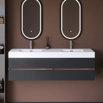 Meuble-lavabo mural 72 po avec lavabo à surface solide intégré