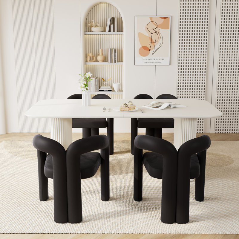 Modern Double Pedestal Dining Table Set, 5, Black