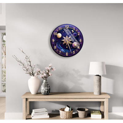 Celestial Planets and Guiding Star 24'' Round Tempered Glass Silent Wall Clock