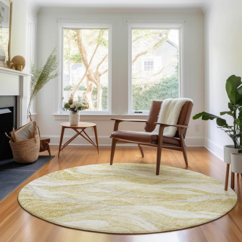 Premium Machine Washable Prisco Gold Rug, Round 8'