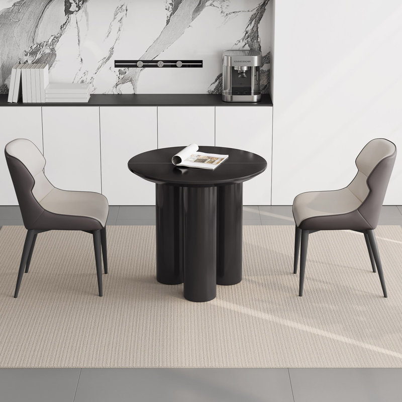 29.92" Modern Round Black Dining Table Set with 2 Chairs for Kitchen, Bar, Living Room, Small Space, 29.72"H x 30"L x 30"W