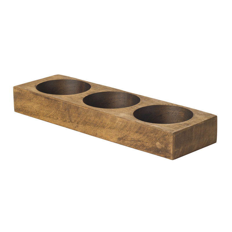 3 Hole Cheese Mold Candle Holder, Wooden Candle Holders for Table Centrepieces, Brown