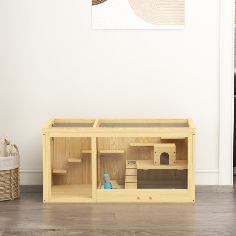 Large Wooden Hamster House - Multi-Layer, With Seesaws, Water Bottle, , Pull-Out Tray, Openable Top For Dwarf Hamsters And Extra Aviary Wooden,