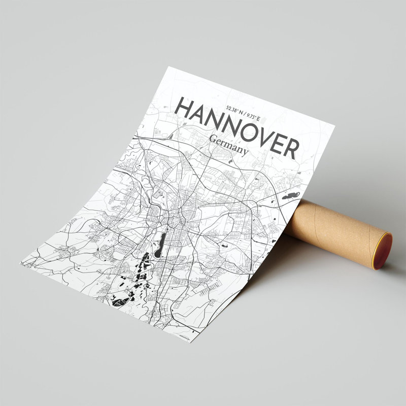 «Hannover City Map», impression, Noir / blanc, H 20 po x l 16 po