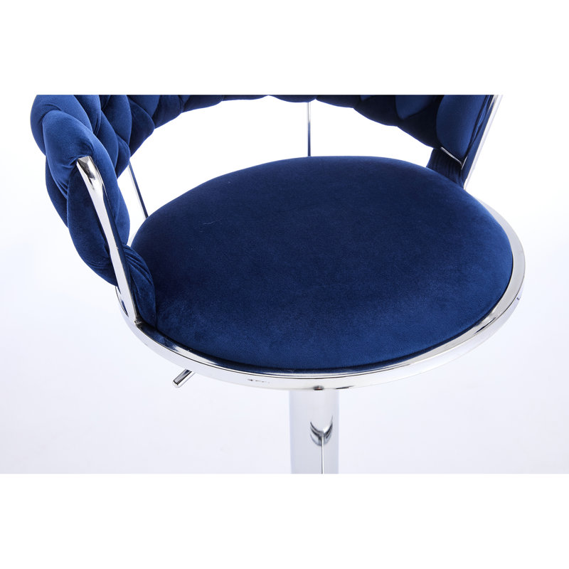 2 tabourets de bar en velours bleu - base en métal avec placage pour une apparence attrayante en velours réglable en hauteur, repose-pieds ergonomique