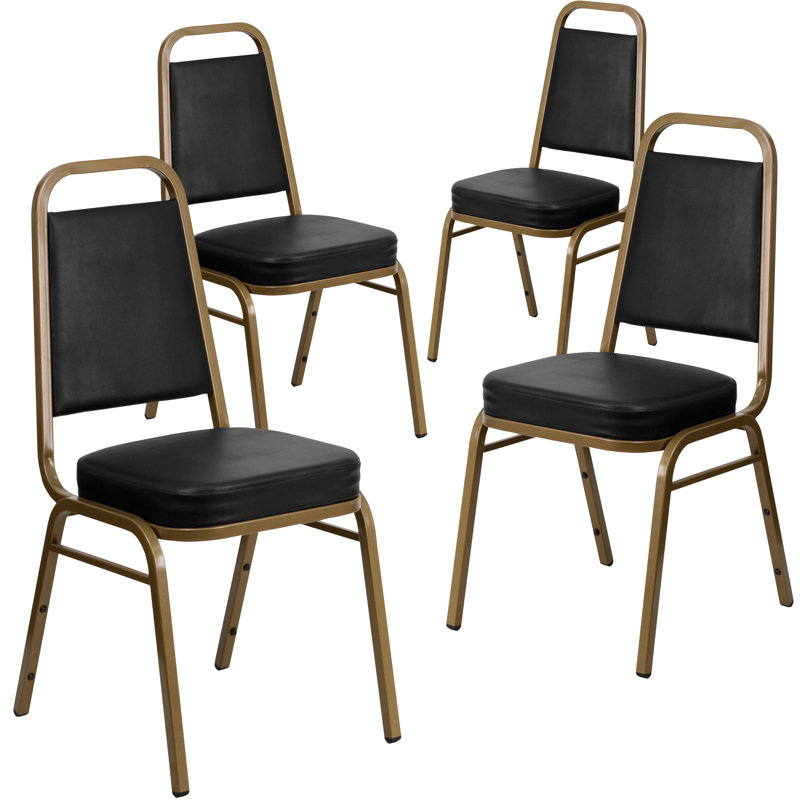 Black Vinyl and Gold Frame Stacking Banquet Chairs