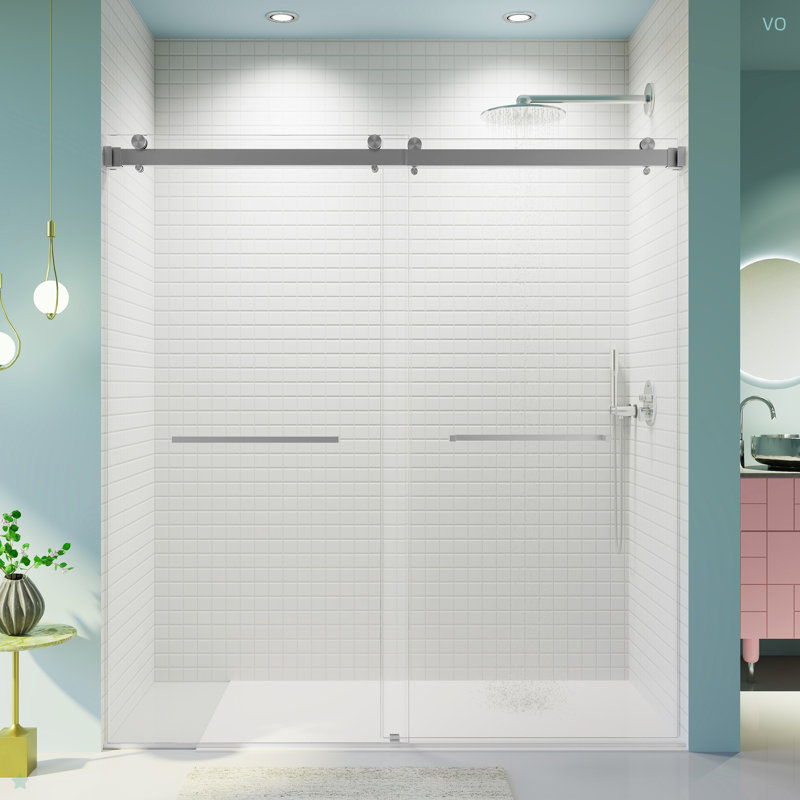 3Set 68-72 po. * 76 po. Double porte de douche coulissante sans cadre, 3/8 po.