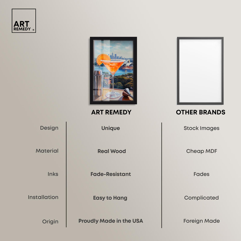 «Classy Drink in Australie Shadowbox Print» par Art Remedy, H 16 po x l 11 po, Noir