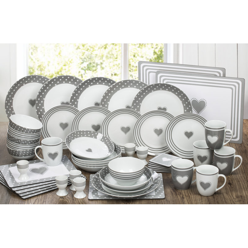  56 Piece Porcelain China Dinnerware Set - Service for 6