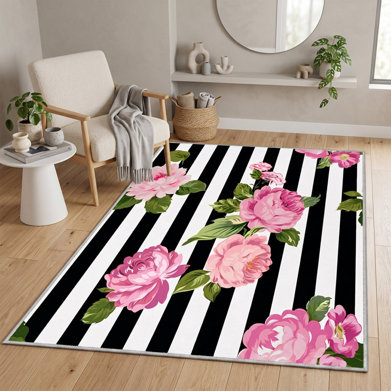 Tapis rayé et motif pivoine chic