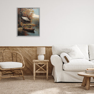 Autumn Cabin Canoe with Leaves Framed Giclee, design by Arlington Prints