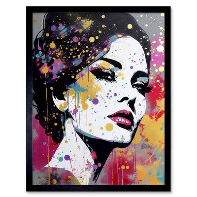 Huseby Woman Face Portrait Fashion Gold Blue Pink Glam Aesthetic - Single Picture Frame Print