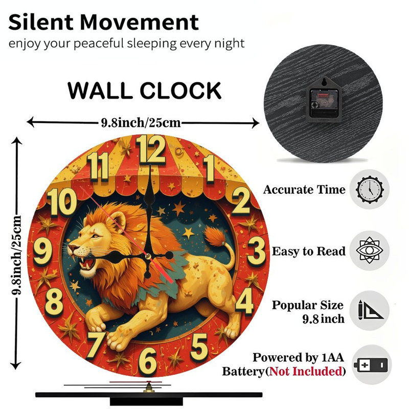 horloge lion de cirque, design rétro