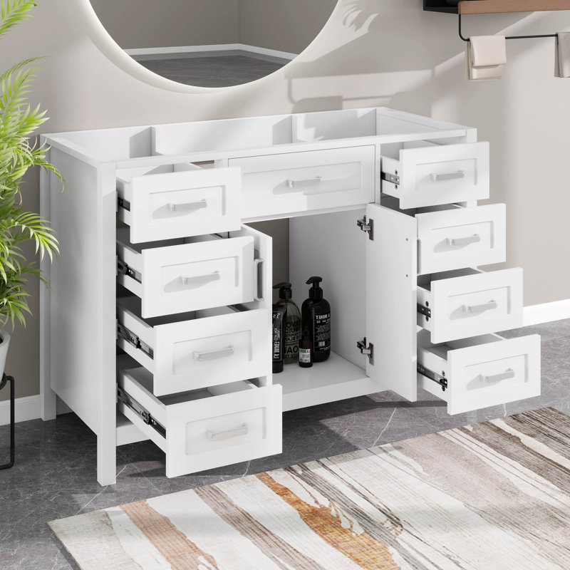 Meuble-lavabo autoportant 47 po sans lavabo 47 po, armoire seulement, 2 portes et 8 tiroirs, Blanc