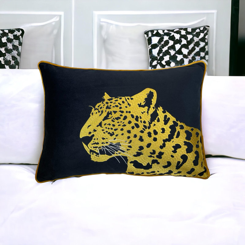 Housse de coussin lombaire en velours, Noir / or