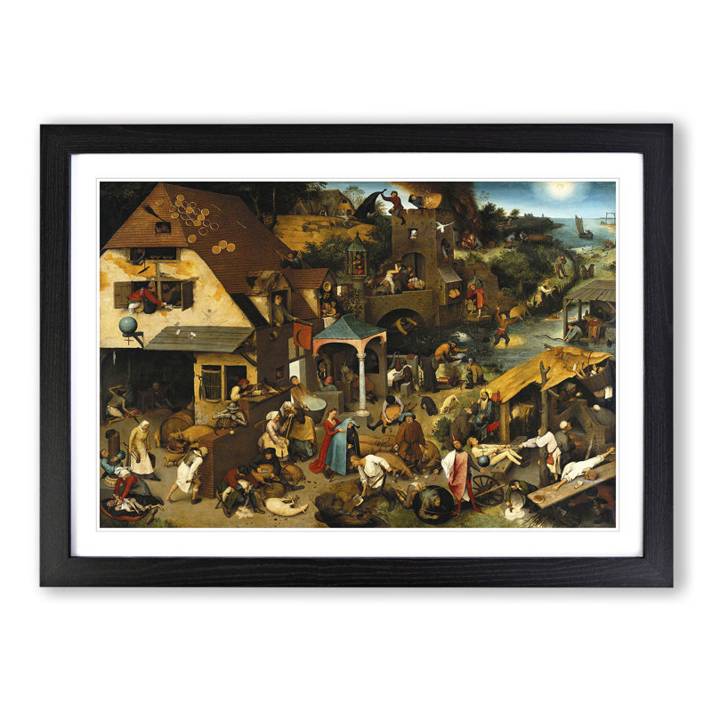 XX-A-1291X Neverlandish Proverbs by Pieter Bruegel the Elder - Picture Frame Painting, 36cm H x 48cm W x 2cm D, Black Framed