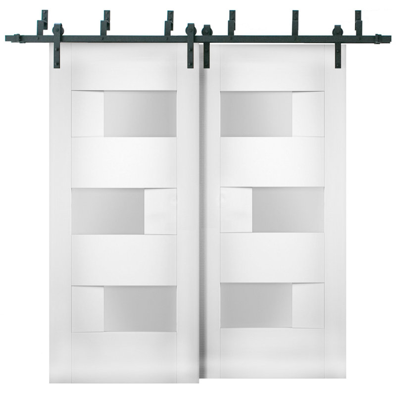 Portes de grange blanches en verre givré Sete, 84 po x 80 po