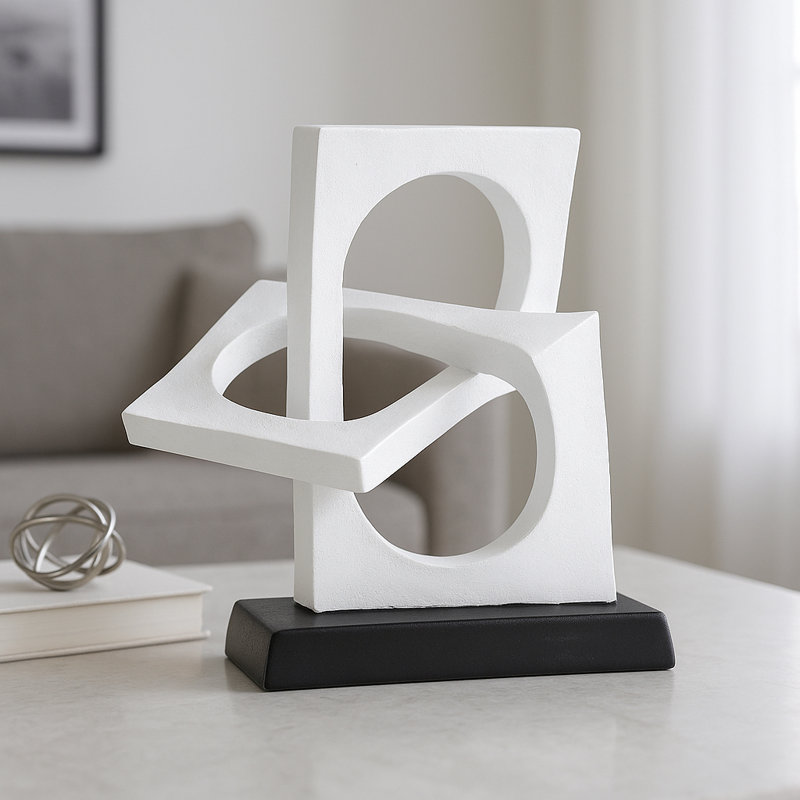 Sculpture en résine de polyrésine à emboîtement carré, design moderne, décor contemporain pour bureau à domicile, salon, décoration de chambre - 10 po, noir et blanc