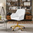 Adjustable White PU Leather Office Chair with Wheels, Ergonomic Swivel Vanity Chair with Gold Metal Base-1006254225