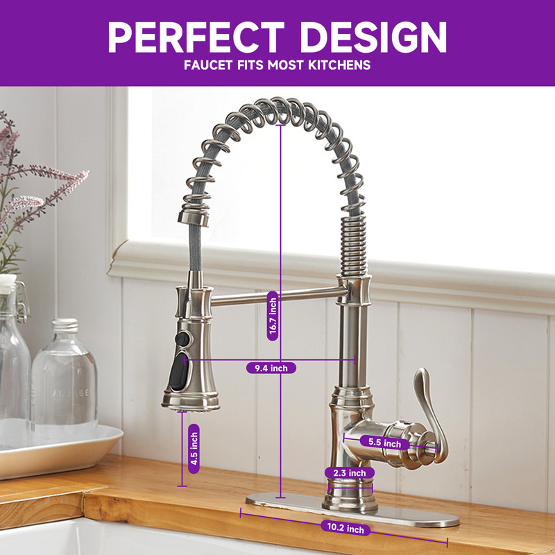 Robinet de cuisine rétractable VIBRANTBATH, beau design moderne, fabrication de haute qualité, installation facile, 3 réglages de jet, pression d'eau forte