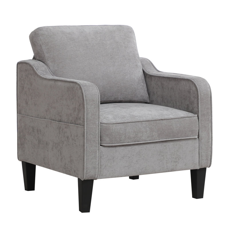Mid-Century Accent Chairs Featuring Removable Cushions, Light Gray