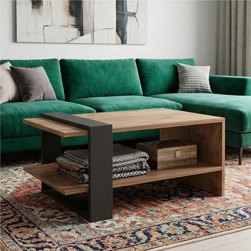 Table basse avec rangement Mansel, Bois moyen / noir