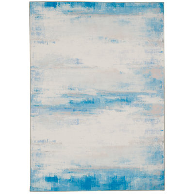 Migliore Machine Washable Ivory and Blue Area Rug