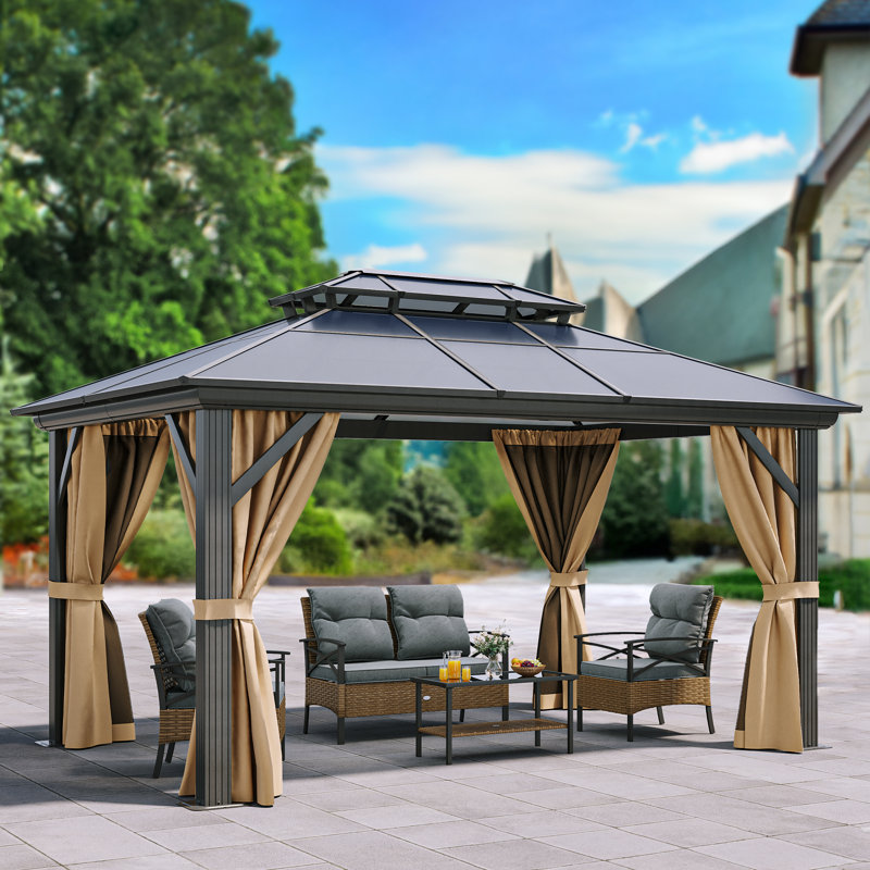Polyethylene Double Roof with Aluminum Frame Patio Gazebo, 12 Ft. W x 10 Ft. D
