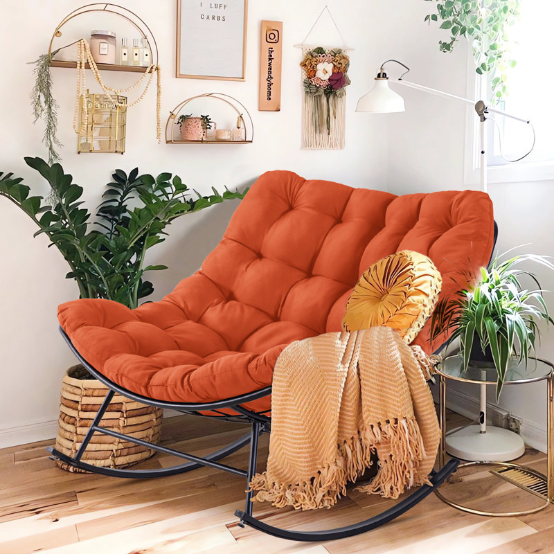 Chaises berçantes d'extérieur avec coussins et repose-pieds, Orange
