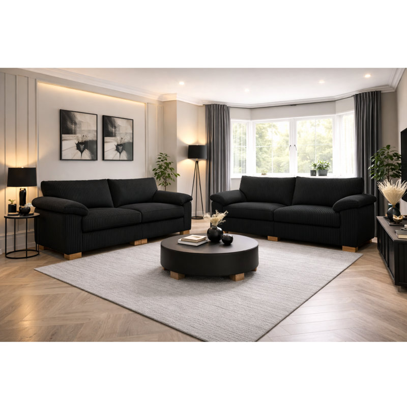 5 Seater Corduroy Sofa, Black