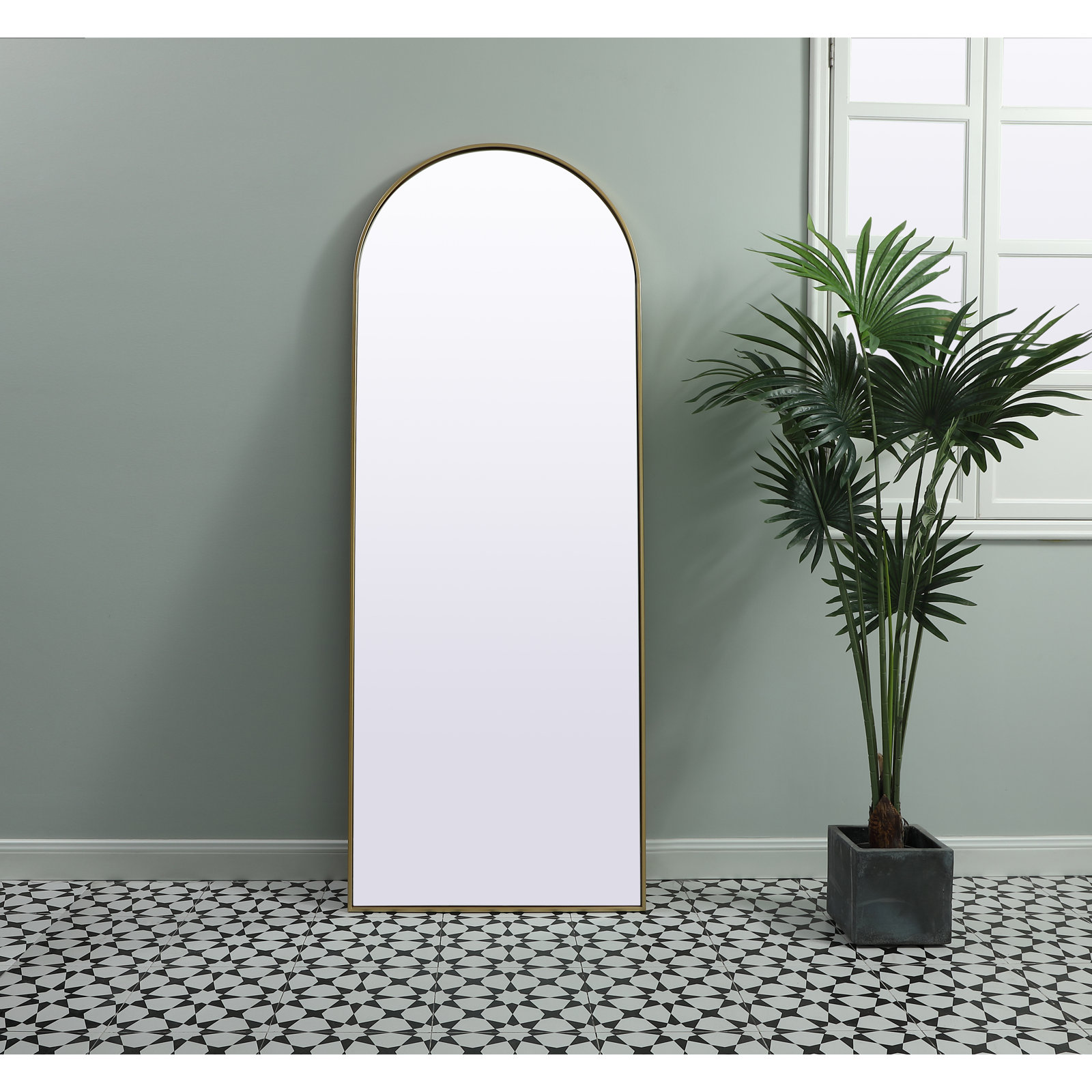 Sabine Metal Arch Wall Mirror, Brass, 74" x 28"