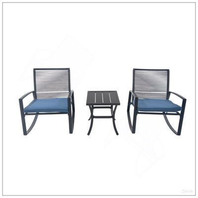 2-Person Outdoor Patio Bistro Metal Rocking Conversation Set With Table