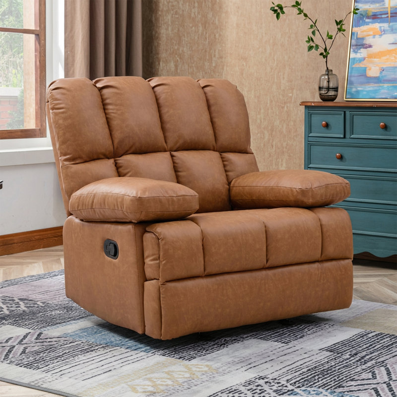 Brisen 44.5'' Wide Classic and Soft Faux Leather Glider Manual Recliner, Brown