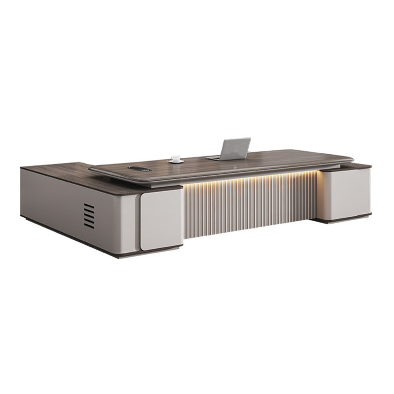 Bureau de direction en L 70,87 po brun luxueux et sophistiqué, H 29,53 po x l 70,87 po x P 62,99 po