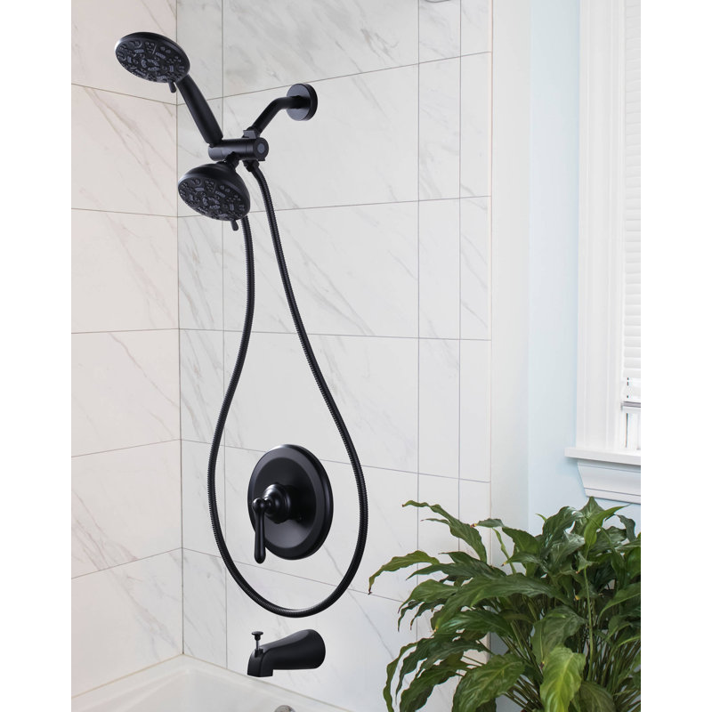 Single Handle 7-Spray Tub And Shower Faucet With Handheld Shower (Valve Included), Matte Black