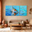 Oiseaux martin-pêcheur plongeant dans l'eau avec ensemble de 3 impressions sur toile-105075507