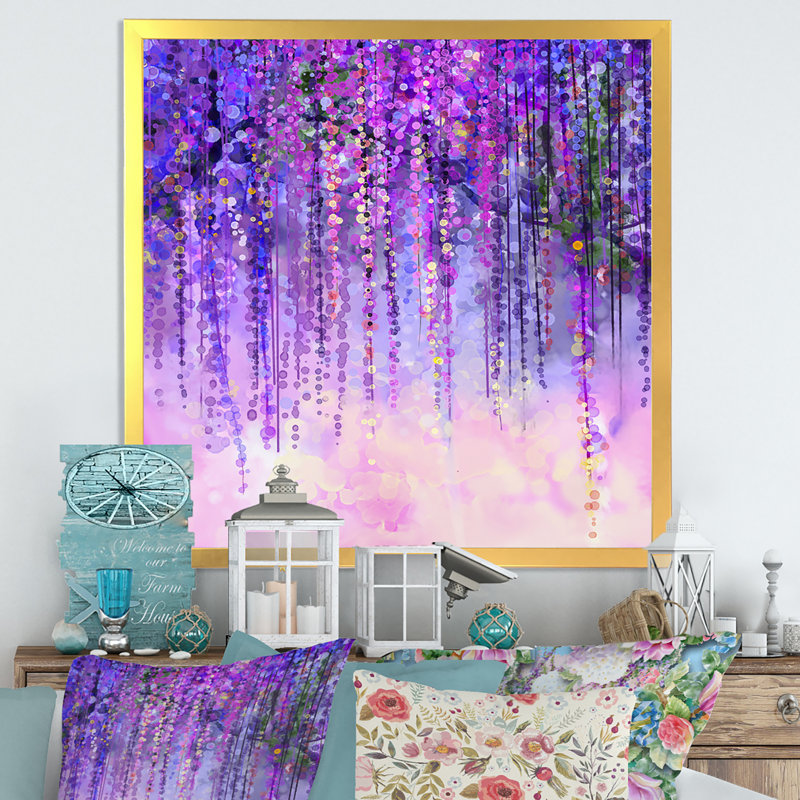 Printemps fleurs mauves arbre Wisteria en fleur - œuvre d'art traditionnelle sur toile, H 36 po x l 36 po x P 1,5 po