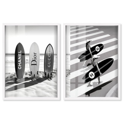Modern Surf Icon Set Shadowbox Print Fashion Wall Decor Set by Art Remedy, White Frame, 36 x 54