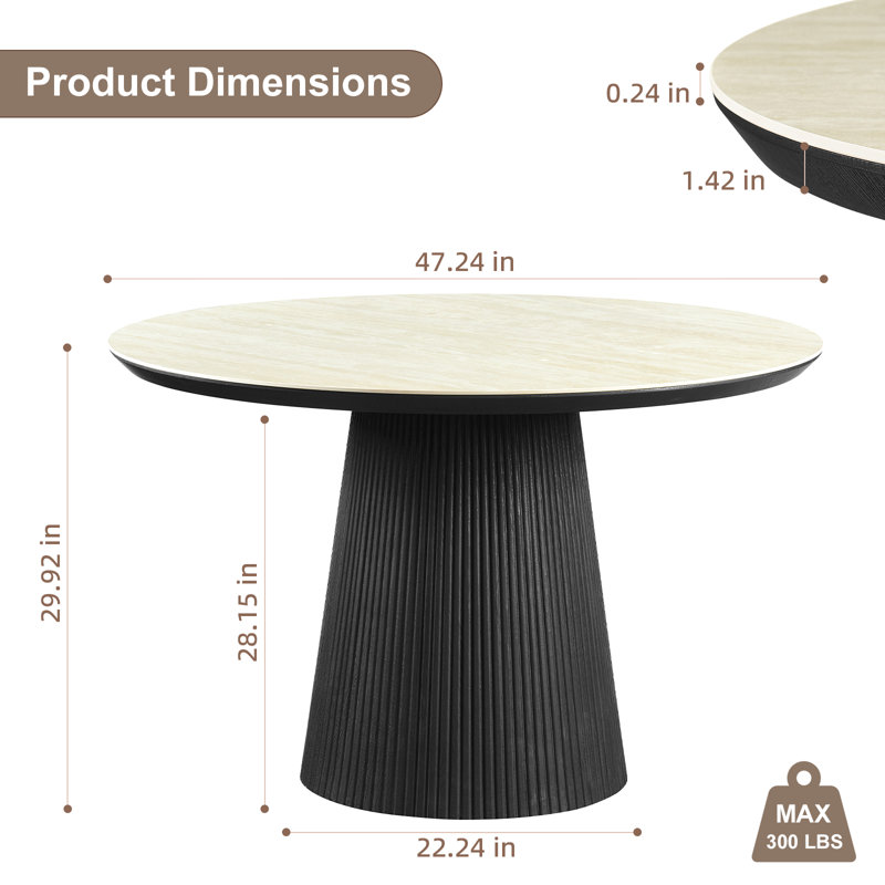 Ensemble de table de salle à manger Adwin avec table ronde de 47,24 po et chaises rembourrées, 5 pièces: table, 4 chaises
