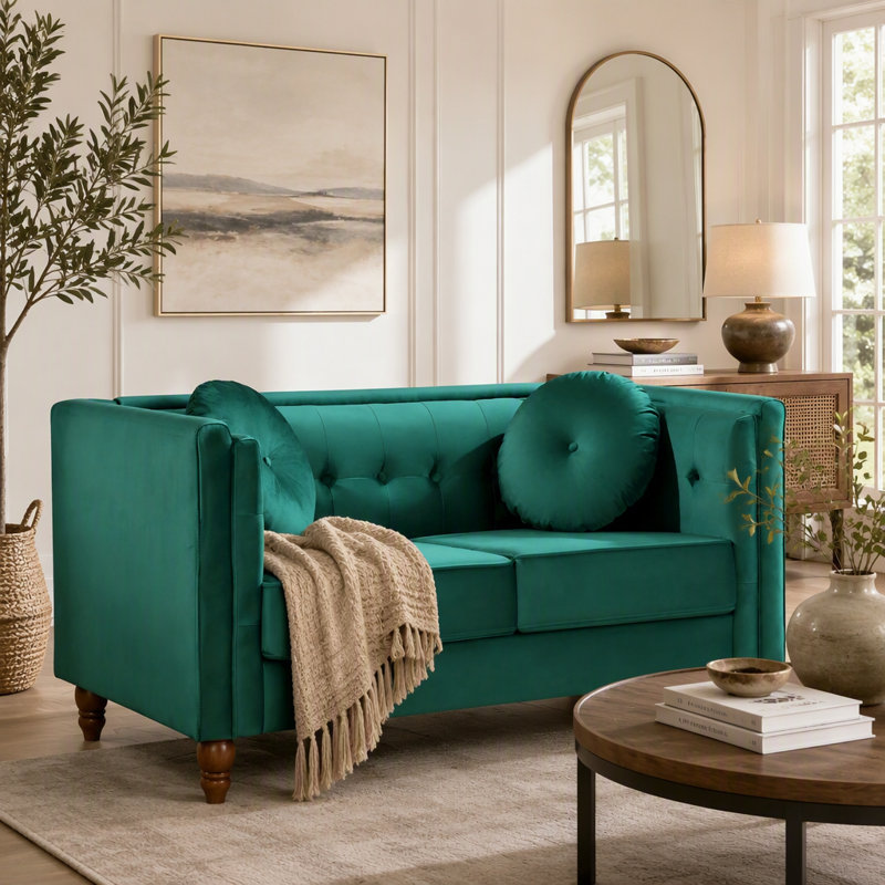 Canapé 2 places Chesterfield, Velours vert