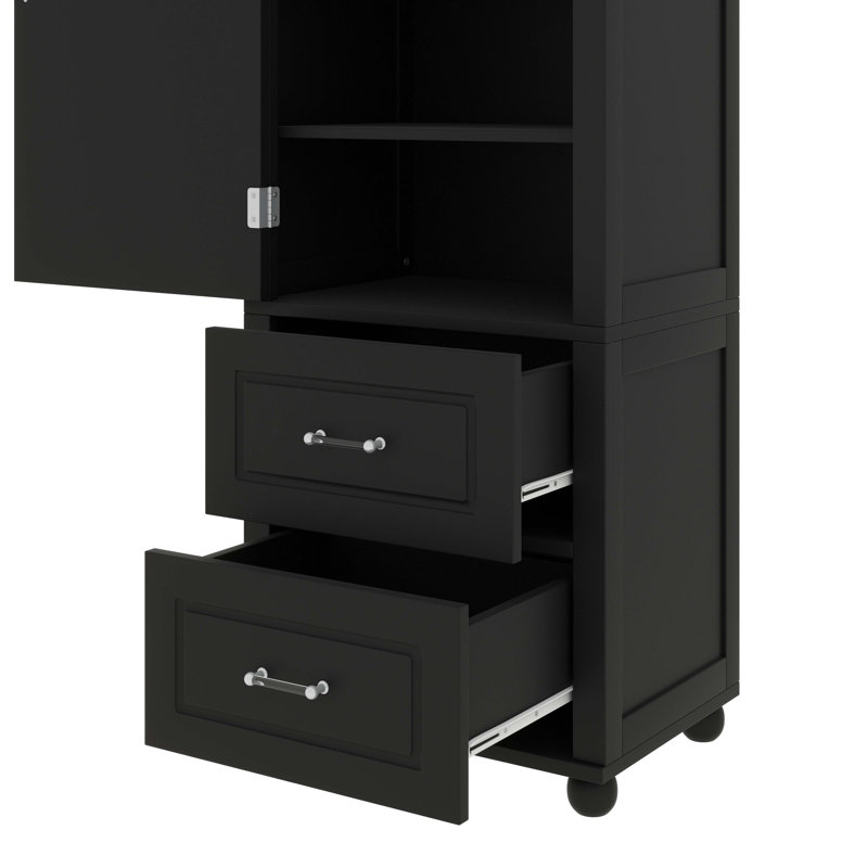 Armoire de rangement de salle de bain de 61,4 pouces de hauteur autoportante avec deux tablettes réglables, Noir