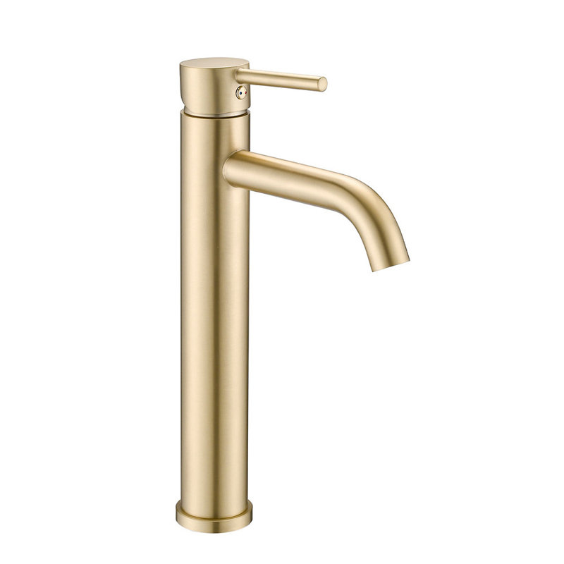 Modern Tall Single Handle Bathroom Faucet, Brushed Gold