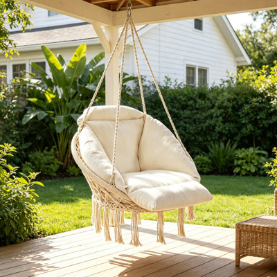 Hanging Hammock Chair with Cushion - Perfect for Bedroom, Porch, Balcony, Adults