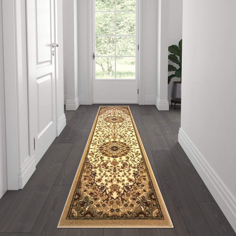 Tapis à motif de médaillon en oléfine Damora, Rond 5 pi